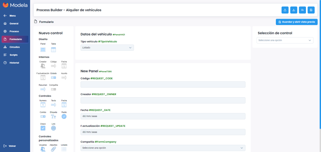 Formulario con campos en process builder