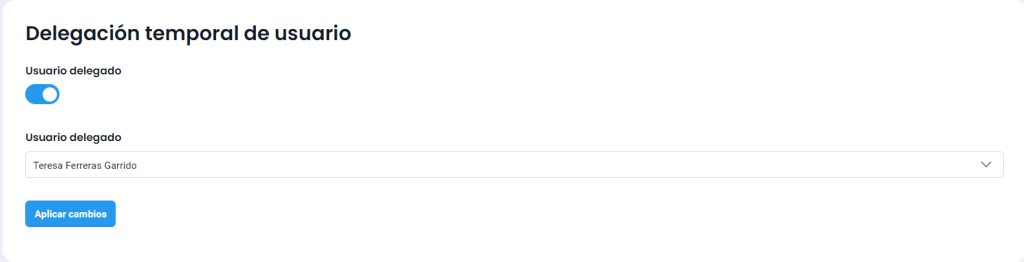Bloque de delegación temporal de usuario activado.